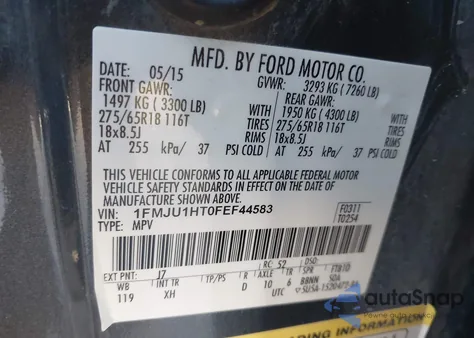 2015 Ford Expedition Xlt z USA, uszkodzony, nr VIN 1FMJU1HT0FEF44583